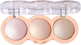 Baked Face Trio Palette, Highlighter Blush Contour &Eyeshadow All in One, Silky Smooth Blendable Powder, Natural Low Saturation Shades, Color Rich Waterproof Long-Lasting Makeup Palette for Daily-B02