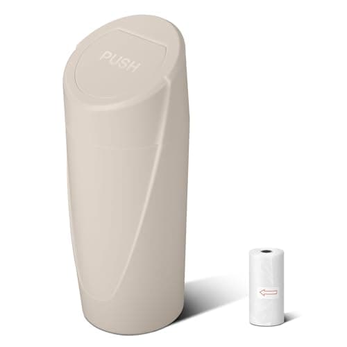Car Trash Can Bin with Lid - Car Garbage Can Cup Holder - Light Beige Mini Leakproof Vehicle Garbage Bin with 20pcs Trash Bags-Automotive Organizers and Storage for Front Back Seat Accessories
