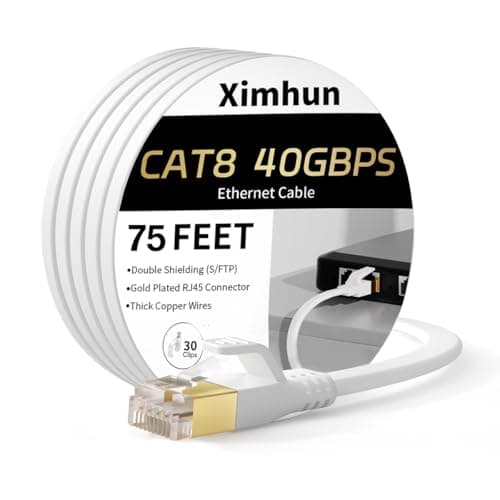 Ethernet Cable 75 FT, Cat 8 Ethernet Cable, High-Speed Internet Cable Network Cord with RJ45 Connector 40Gbps 2000Mhz Heavy Duty LAN Cable Shielded Indoor, for Router/Gaming/Modem