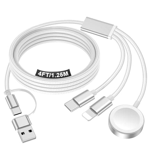 Travel Essentials for Apple Watch Charger,iPhone Charger,3 in 2 Type C/Lightning/Magnetic Travel Charging Cable,Portable Multi Charging Cable for Apple Watch, iPhone 17‑11,Samsung S26,Car,Camera–4ft