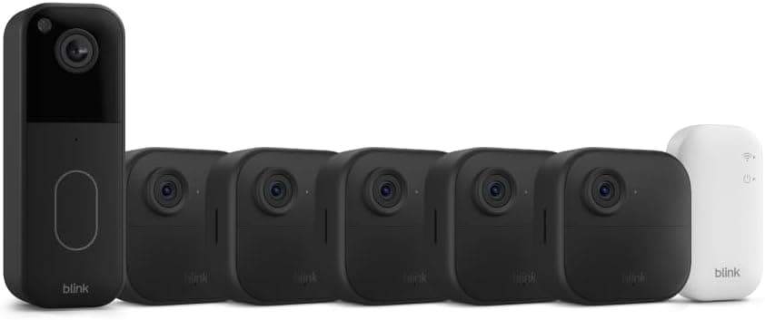 Blink Video Doorbell + Outdoor 4 – Wireless smart security cameras, head-to-toe HD view, two-year battery life. Sync Module Core included – 5 camera system + Video Doorbell