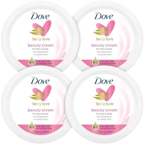 Dove Lotion, Beauty Cream - Light, Fast-Absorbing Face and Body Cream for Normal to Dry Skin, 24-Hour Moisture, Luxuriously Scented Face Cream, Hand & Body Lotion, Travel Size, 2.53 Fl Oz (Pack of 4)