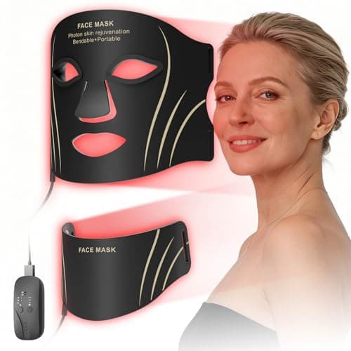 Red Light Mask for Face & Neck Anti-Aging Skin Firming for Women 40+, 7 Color Modes, 5 Levels Intensity, Portable & Rechargeable for at-Home Travel Working Relaxing