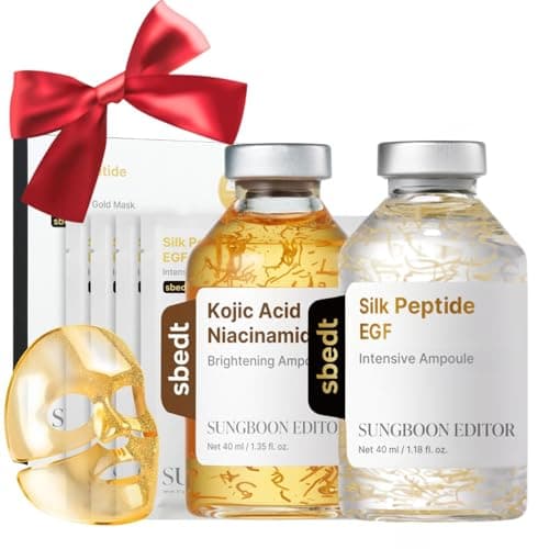 SUNGBOON EDITOR Golden Firming & Brightening Care Trio, Gold Collagen Mask 4ea & EGF Silk Peptide Ampoule & Kojic Ampoule, Firming, Dark Spot Care, Korean Skincare Gift Set for Women