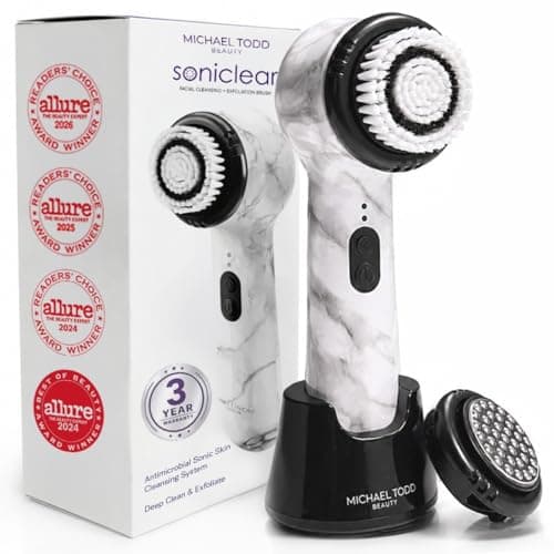 Michael Todd Beauty Soniclear Allure 2026 Readers Choice Winner Sonic (no Rotating) Facial Cleansing + Exfoliation Brush for Men/Women, Antimicrobial Protected Bristles, 4 speeds, Serum Infusion Head