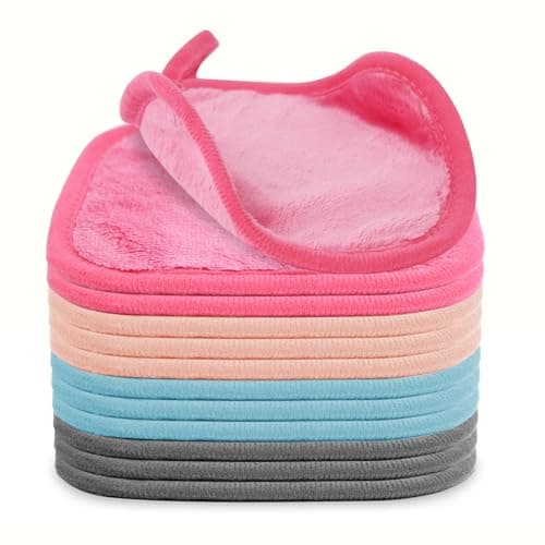 Puomue Makeup Remover Cloth 12 Pack, Ultra Soft and Reusable Microfiber Makeup Remover Towels for All Skin Types, Perfect Face Towels for Women, 6 Inch X 6 Inch, Multicolor