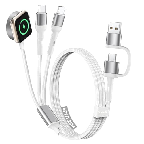 White Travel Essentials for Apple Watch Charger,Multi Charging Cable for iPhone 17,iWatch Charger USB C Cord,Car Cruise RV Camping Essentials 2026 for iWatch Ultra/11&iPhone 16/15, Xbox One Cables