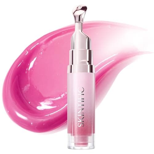 SKINTIFIC Peptide Brightening Lip Serum, Hydrating & Plumping Tinted Lip Gloss, Moisturizing Lip Balm with Polypeptides & Squalane for Glossy Sheer, Smooth Lips(04 Pink Berry)