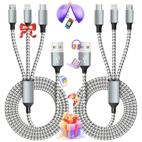 MPATIBY Multi Charging Cable, (2 Pack 4FT) Multi USB Charger Cable 3 in 1 Charging Nylon Braided Fast Charging Cord with Type-C, Micro USB, IP Port for Most Phones/iPhones/Tablets