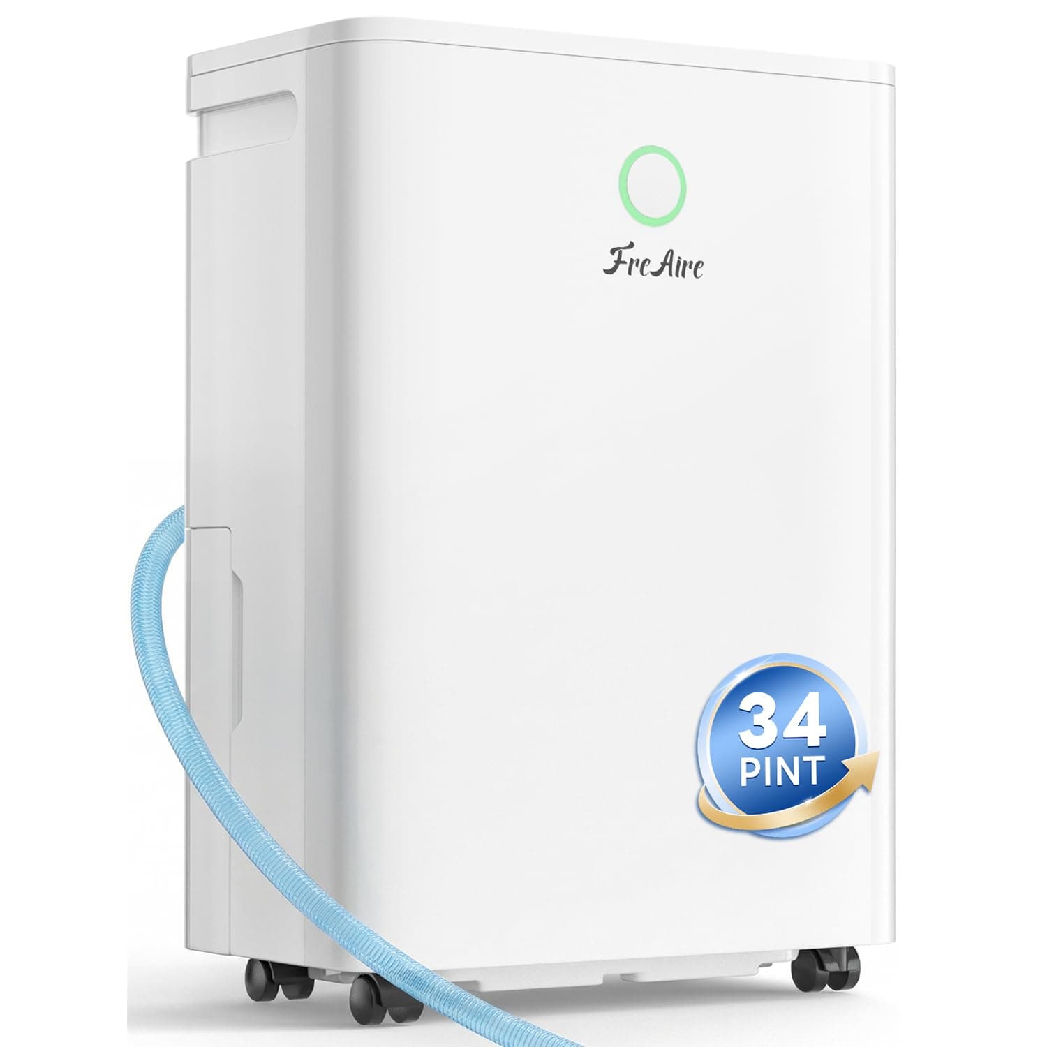 FreAire 2500Sq.Ft Dehumidifier,34Pint Dehumidifiers for Home, Quiet Dehumidifier for Basement, Bedroom, Bathroom,6.56FT Drain Hose, 0.66Gal Water Tank, 3-Color Humidity Light