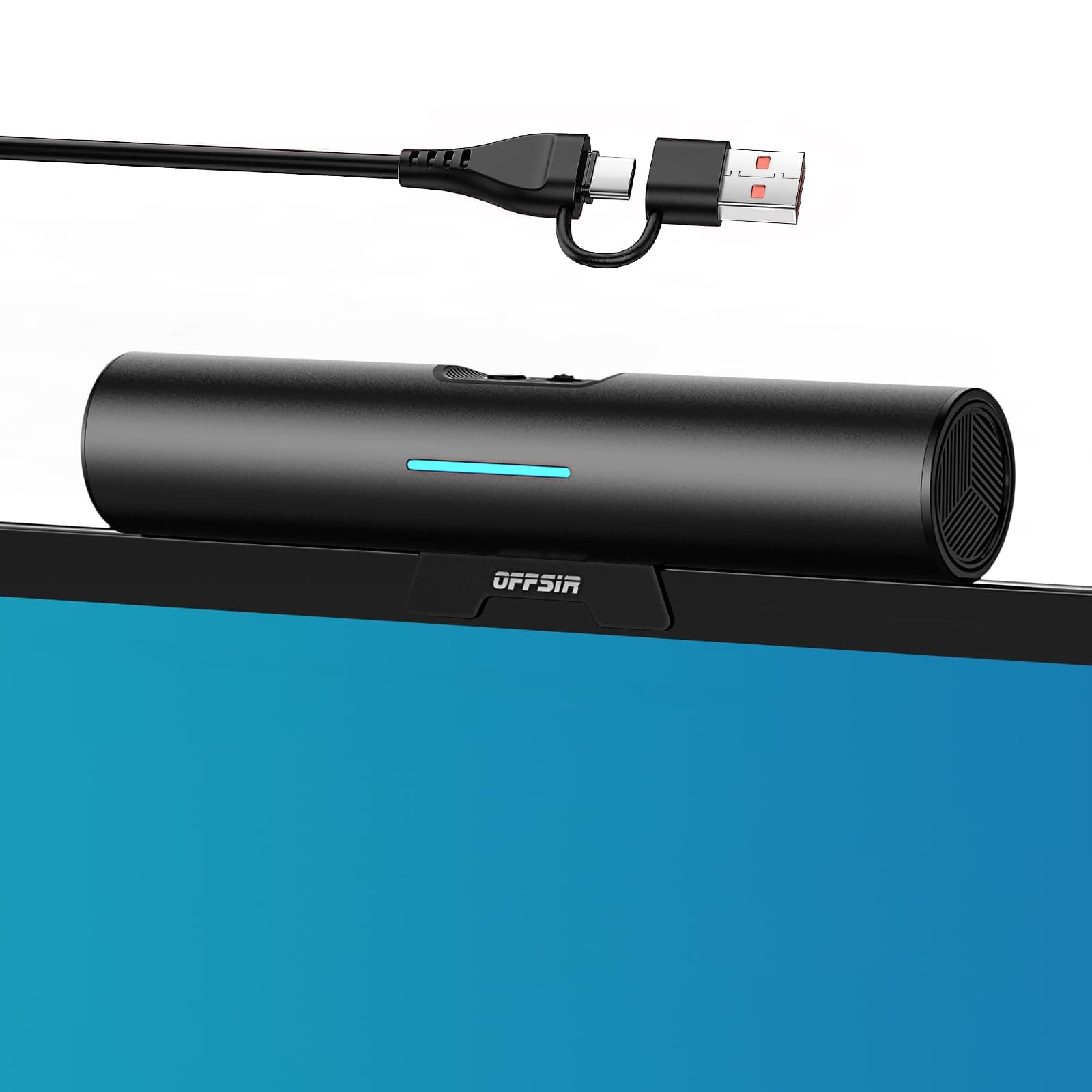 Computer Speakers for Desktop PC Monitor, USB or Type C Plug-in Soundbar, Clip-On Speaker, Wired Laptop Gaming Speakers with Volume Wheel & One-Touch Mute, Compatible with Mac Windows iPhone iPad