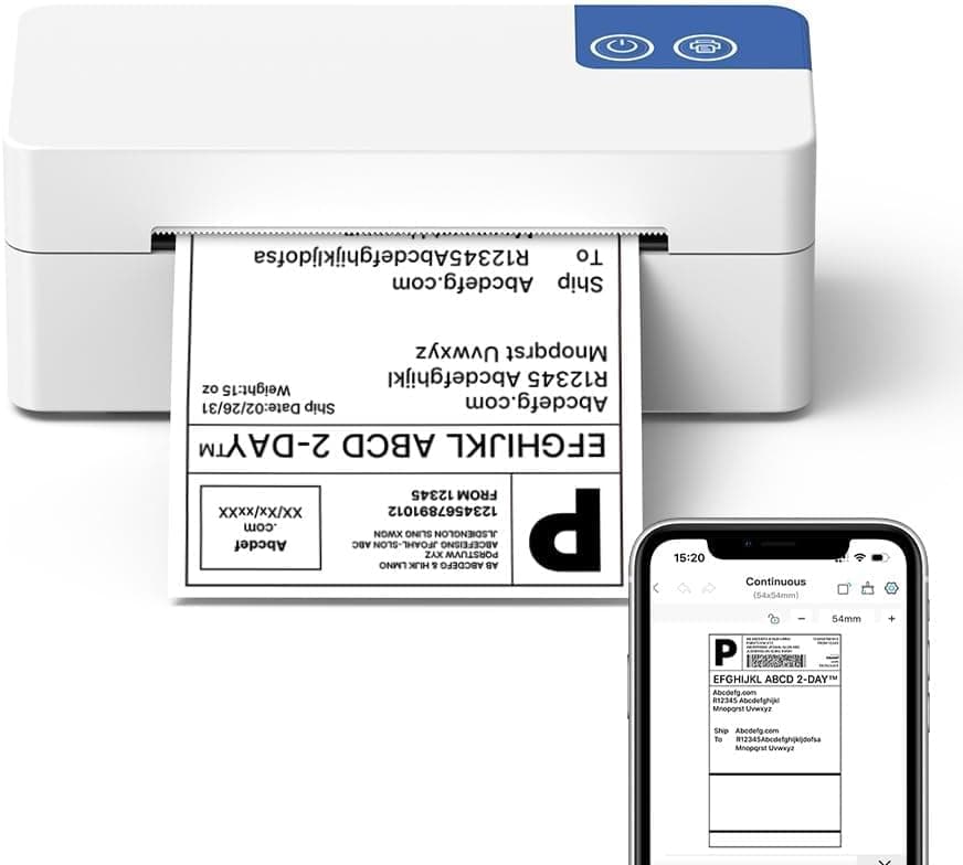 Bluetooth Thermal Shipping Label Printer, 4x6 Portable Direct Thermal Printer, Compatible with iPhone, Android, Windows and Mac, Widely Used for USPS UPS Amazon Shopify Etsy, White