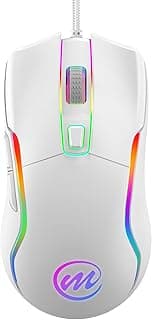 memzuoix Wired Gaming Mouse with RGB - 6 Adjustable DPI up to 12800, 6 Buttons, 12 Lighting Modes, Ergonomic Design with Anti-Slip Rubber Wheel, 5.6ft Braided Cable for PC/Mac/Windows - White