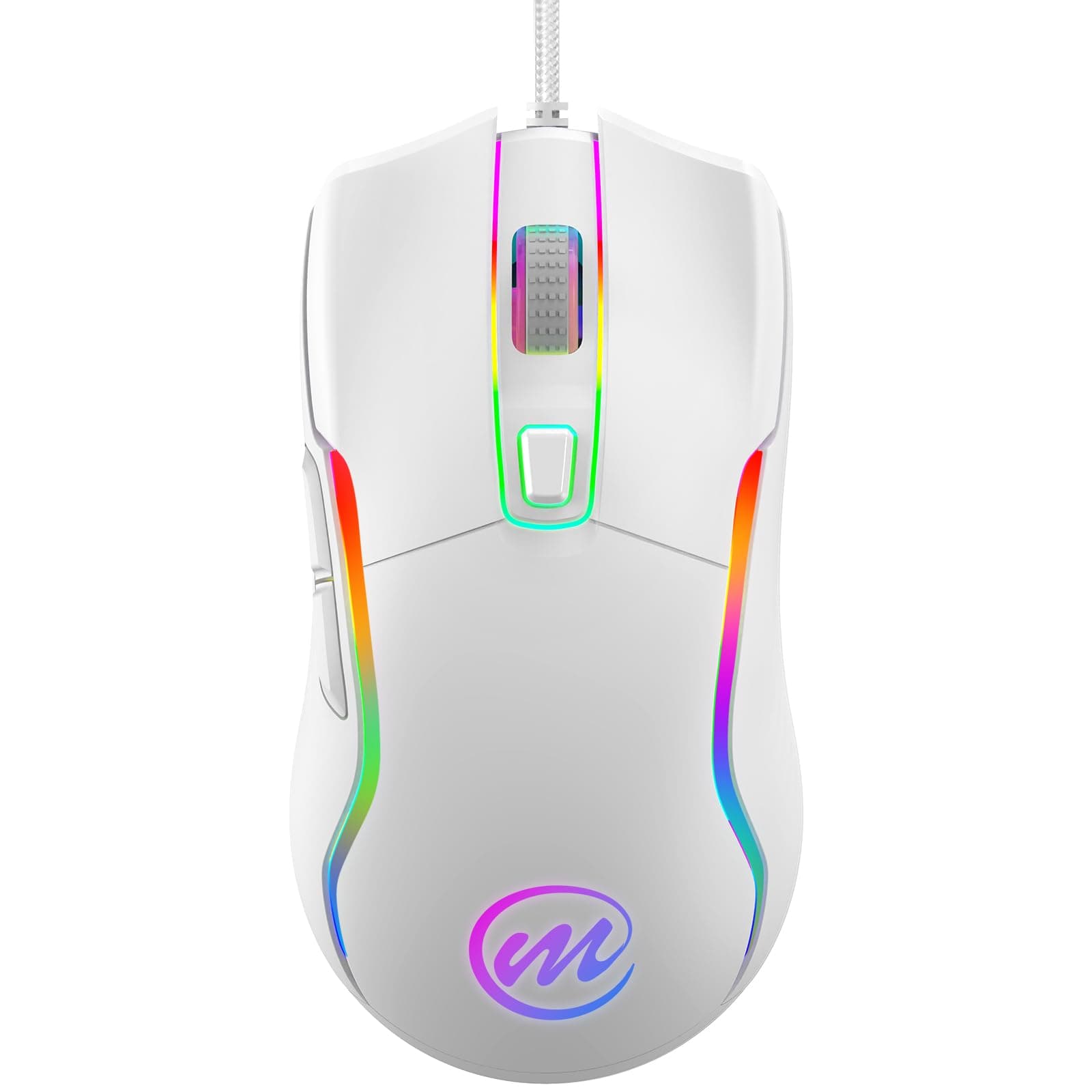 memzuoix Wired Gaming Mouse with RGB - 6 Adjustable DPI up to 12800, 6 Buttons, 12 Lighting Modes, Ergonomic Design with Anti-Slip Rubber Wheel, 5.6ft Braided Cable for PC/Mac/Windows - White