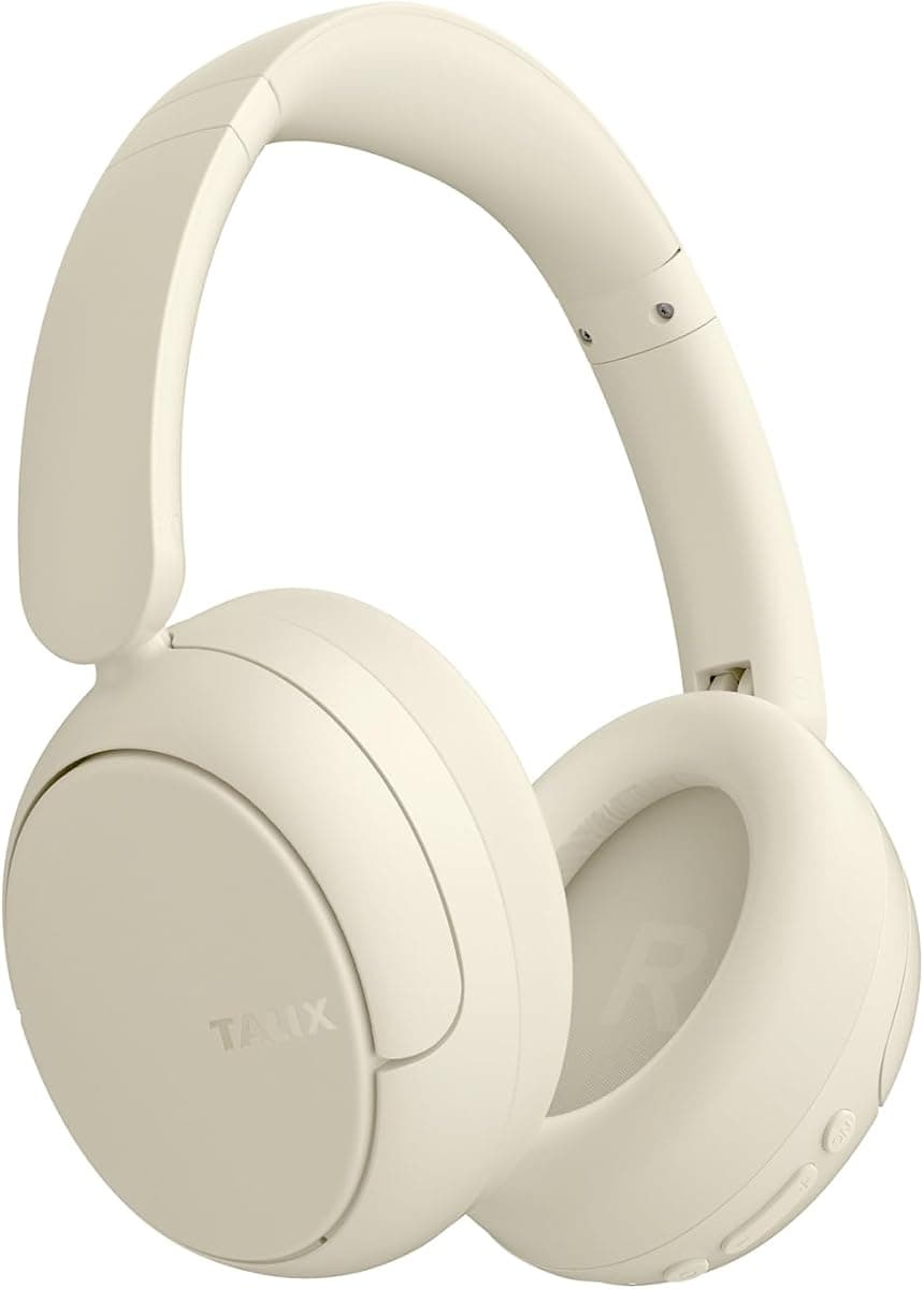 TALIX H30 Hybrid Active Noise Cancelling Headphones, 110H Playtime Hi-Res Audio Bluetooth 6.0 Wireless Over Ear ANC Headphones for Commute/Travel (Off-White)