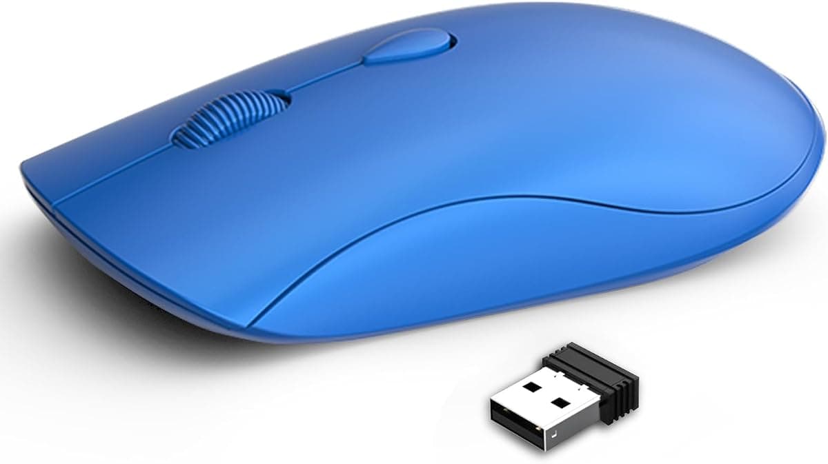 Wireless Mouse for Chromebook, Laptop, PC, MacBook, Slim Portable Optical Computer Mouse with USB Mini Receiver, Quiet Click, 2400 DPI, 2.4GHz Cordless Silent Travel Mobile mice - Blue