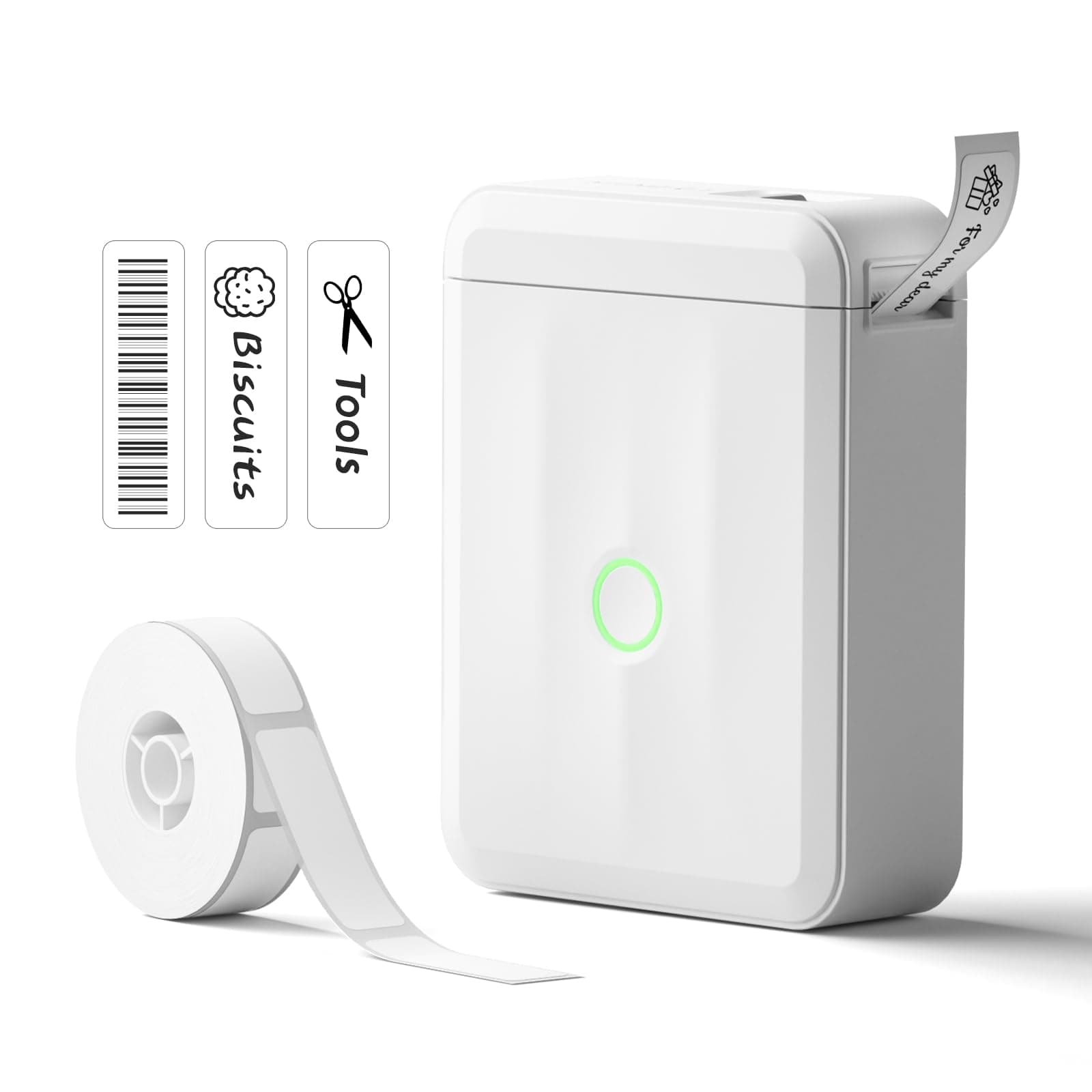 NIIMBOT D110 Label Maker Machine, Bluetooth Thermal Label Printer for School Home Office Organization, Mini Thermal Printer, Label Maker with 1 Label Tape, White