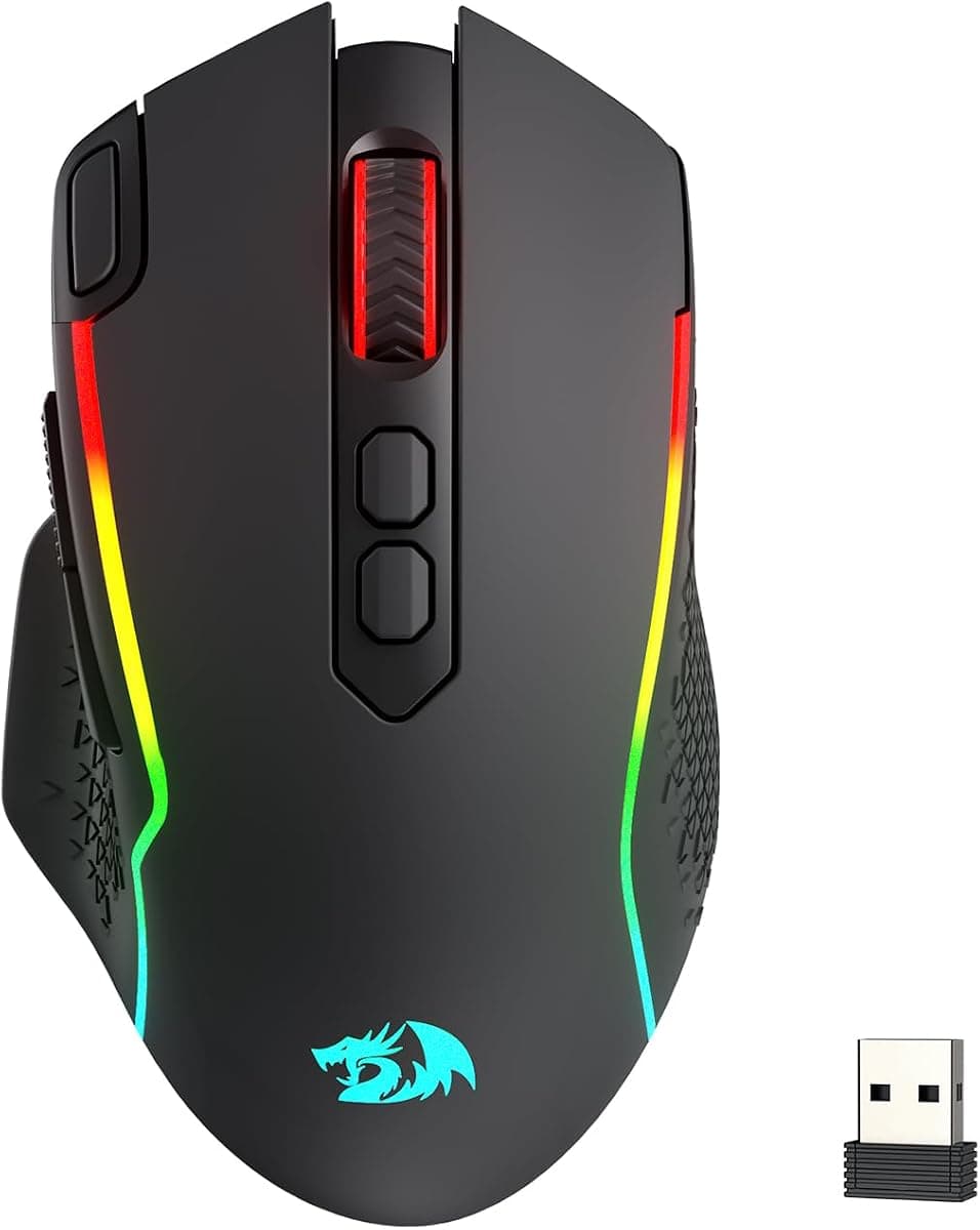 Redragon M810 MAX 3-Mode Wireless Gaming Mouse, Upgraded 12000 DPI Wired/Wireless RGB Mouse w/Rapid Fire Key, 8 Macro Buttons, 188-Hour Reliable Power Capacity for PC/Mac/Laptop