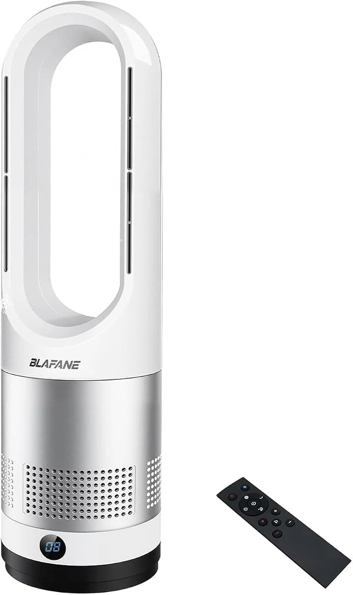 22" Bladeless Tower Fan, Cool Air&Warm Air 80° Oscillation, 9-Hour Timer, 10 Speeds, Remote Touch Control, Easy Clean, Quiet, Ideal for Bedroom,Home Office Living Room
