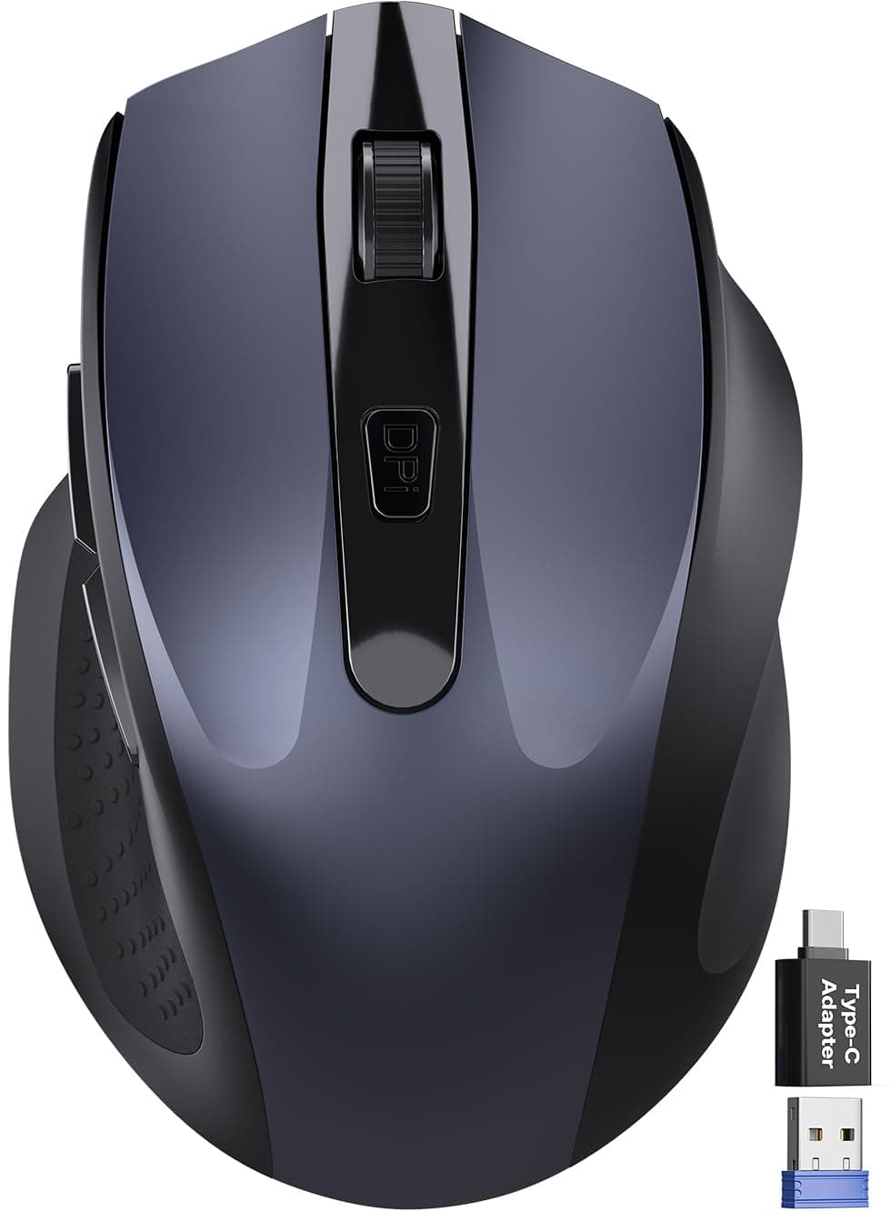 Wireless Mouse for Laptop, 2.4GHz Computer Mouse with USB-A Port &USB-C Adapter, Cordless Office Mice with 6 Buttons & 3 Level DPI for Small to Medium Hands, Work with PC, Desktop, Tablet - M21