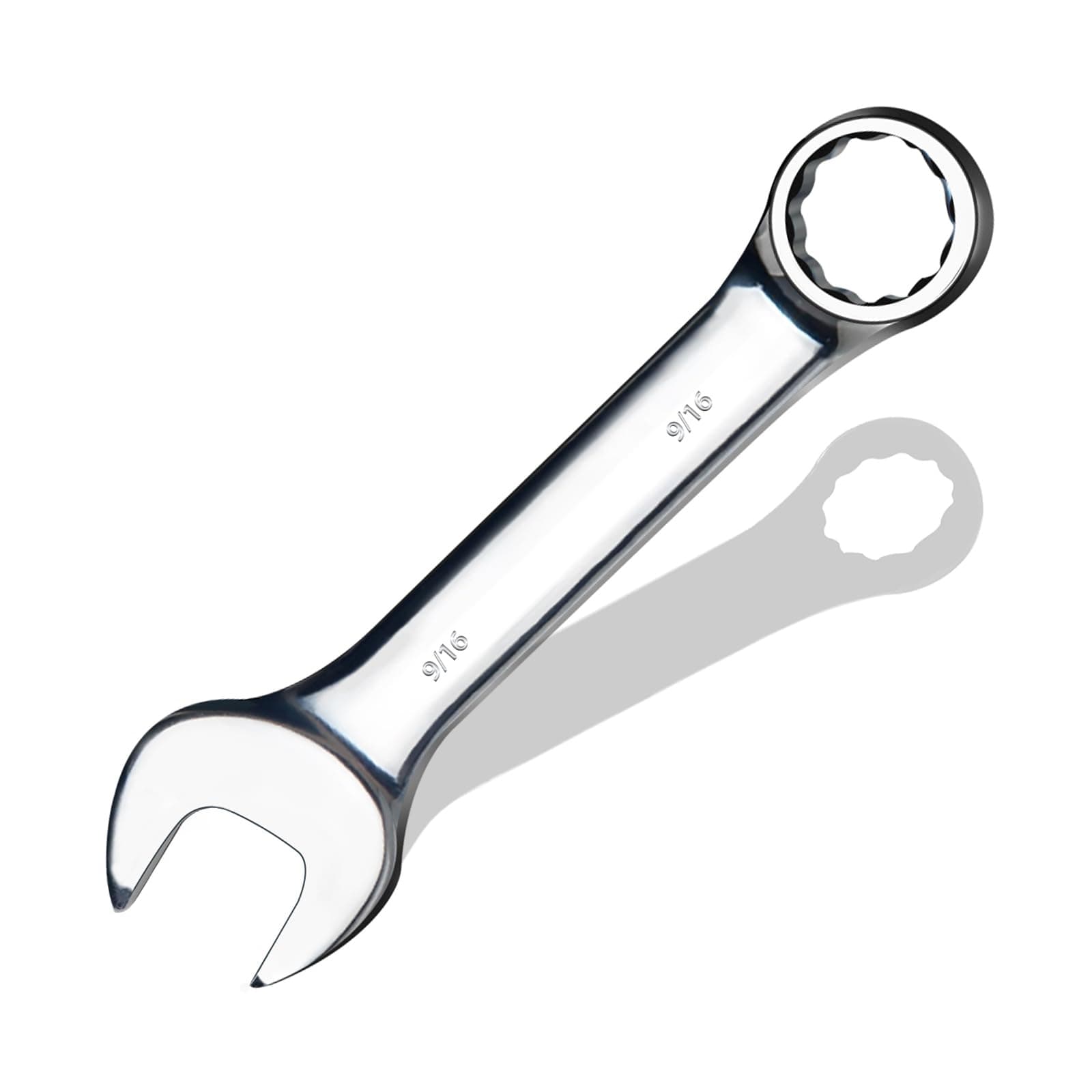 9/16" SAE Stubby Combination Wrench, CR-V Steel with Mirror Polish, 12-Point Design, 15-Degree Offset, Perfect for Auto Repair, Household, Car & Truck Emergency