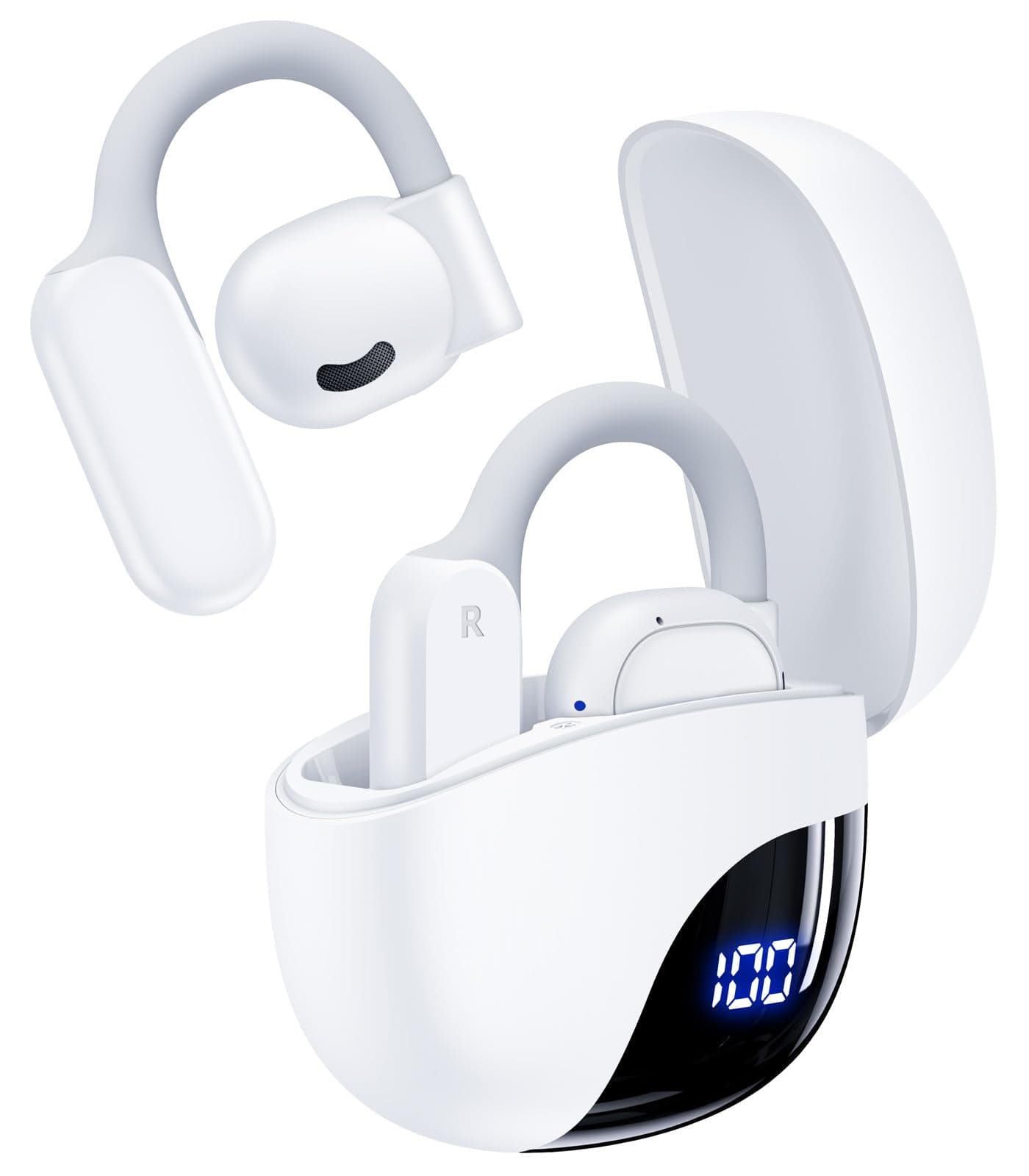 AI Translation Earbuds Real Time 164 Languages 80H Playtime Translator Ear Buds Audifonos Traductores Inglés Español Wireless Earphones Bluetooth AI Headphone for Travel Meeting Learning K08 White
