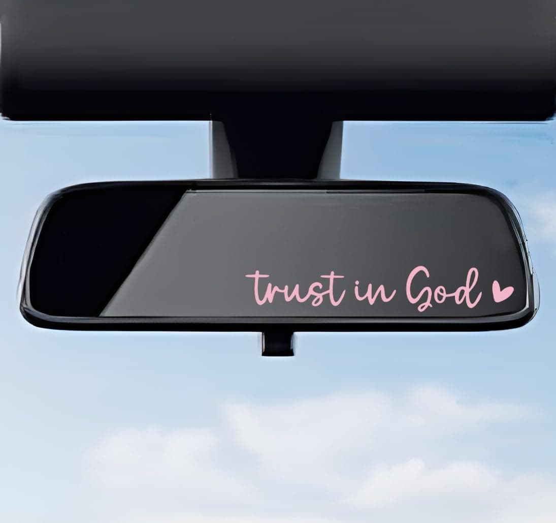 DXNQ 2 PCS Trust in God Rearview Mirror Decals, Automotive Vinyl Rear View Mirror Decorative Stickers, Waterproof Trust in God Stickers for Car Truck Laptop, Car Accessories (Pink)