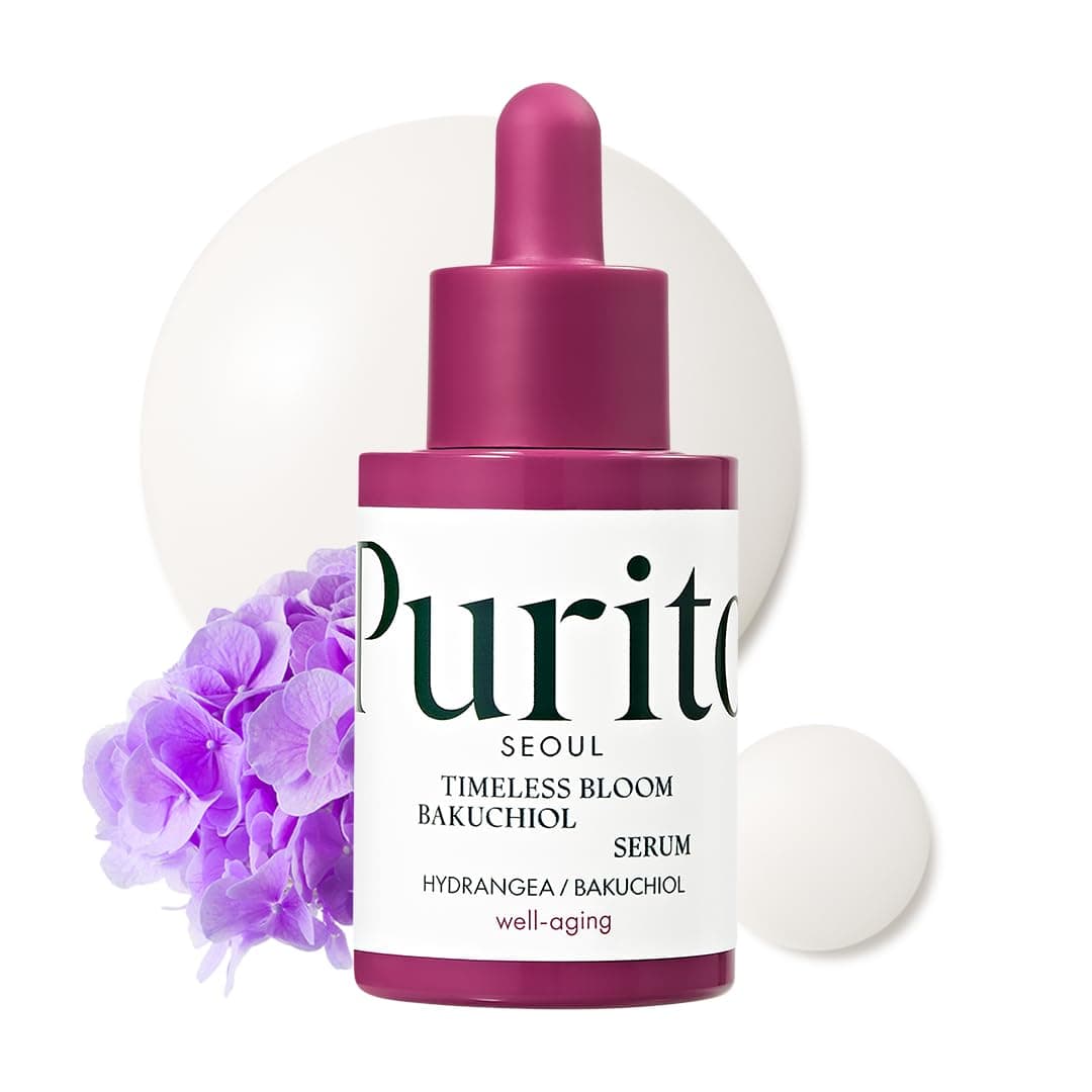 PURITO SEOUL Timeless Bloom Bakuchiol Serum, Korean Jeju Hydrangea, for Sensitive Skin, Ampoule, Fine Line Reduction, Anti Aging Facial Serum for face, K-Beauty, 30ml 1fl.oz