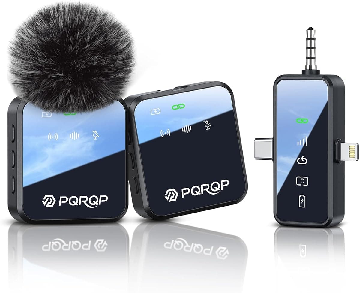 PQRQP 3 in 1 Wireless Mini Microphone for iPhone, Android, Camera | 18H Battery Life,High-Fidelity Audio Clip on Mic for Content Creators-Soot Black