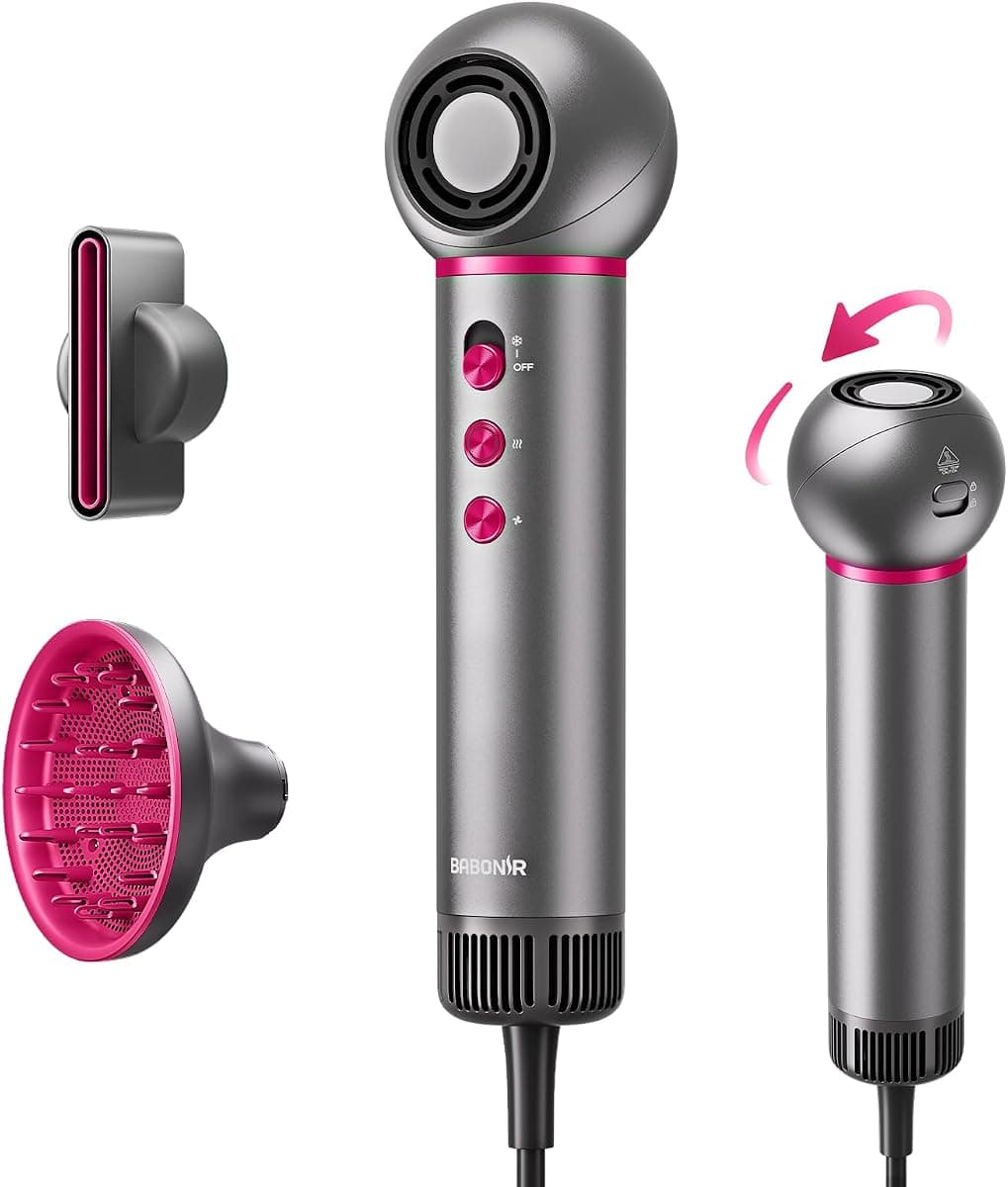 BABONIR Travel Hair Dryer for Women, Lightweight Compact Blow Dryer, 360° Rotatable Head, 110,000 RPM High-Speed Ionic Hair Dryer with Diffuser & Concentrator, Portable Hair Dryer for US Travel & Home