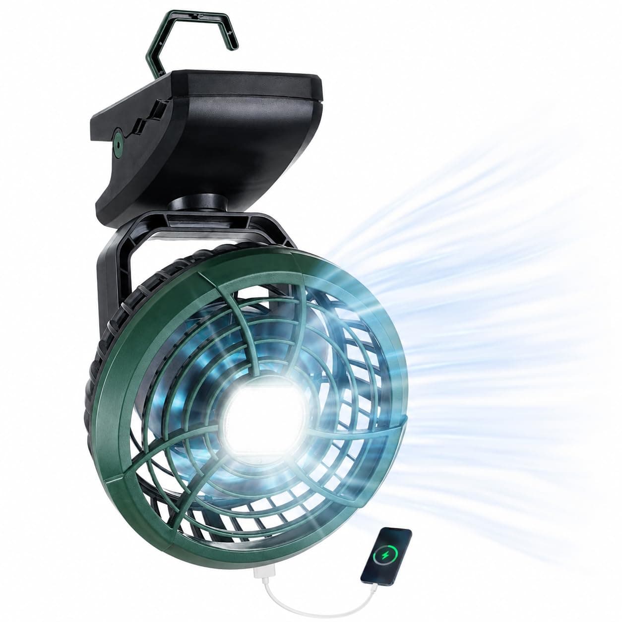 Durapower Clip-on Camping Fan with LED Lantern, Magnetic Base & Hanging Hook – Ideal for Travel, Tent, RV, Picnic, Treadmill, Stroller, Golf Cart & Home
