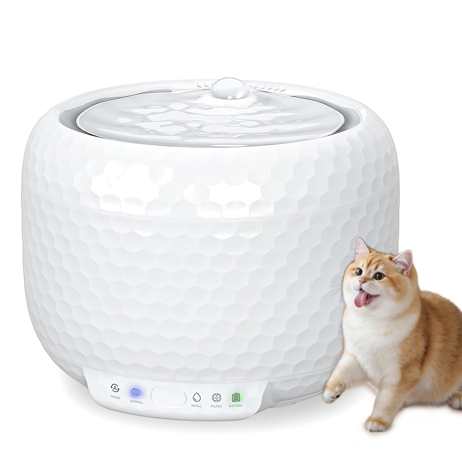 Wireless Cat Water Fountain with 5200mAh Rechargeable Battery, 1.8L Cat Fountain with Ultra Quiet Pump, 2 Flow Modes Automatic Drinking Fountain for Cats & Small Dogs (White)