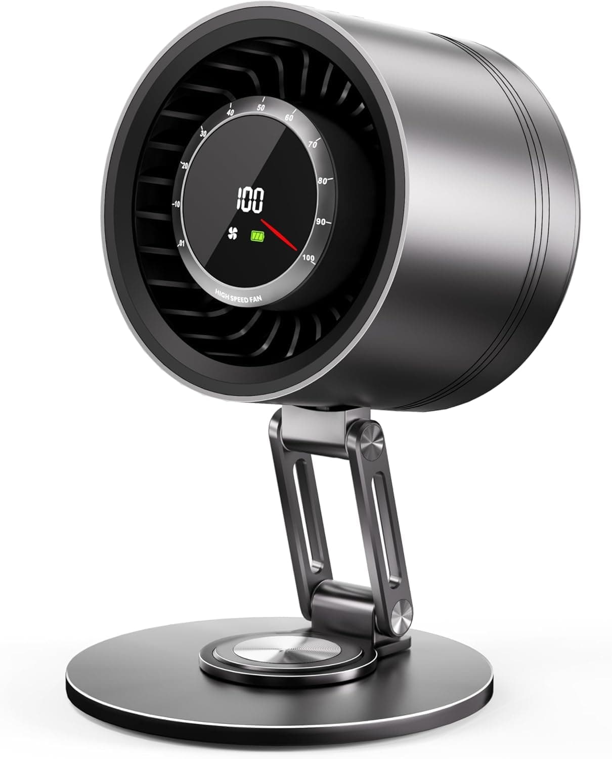 Titanium Alloy USB Desk Fan, Foldable 3D Airflow Desk Air Circulator, 23dB Quiet BLDC Motor, 5000mAh Battery (8H Runtime), 10 Speeds with LED Display for Home, Office & Outdoor - Gray