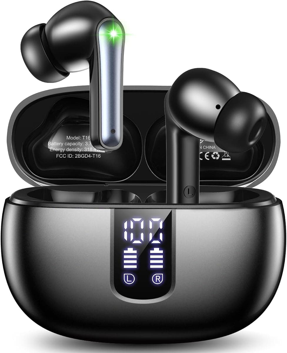Wireless Earbuds Bluetooth 5.4 Headphones with 48H Playtime Ear Buds | Noise Cancelling Mic, LED Power Display Charging Case, IPX7 Waterproof Bass Stereo Earphones for iPhone Android Phone/Laptop