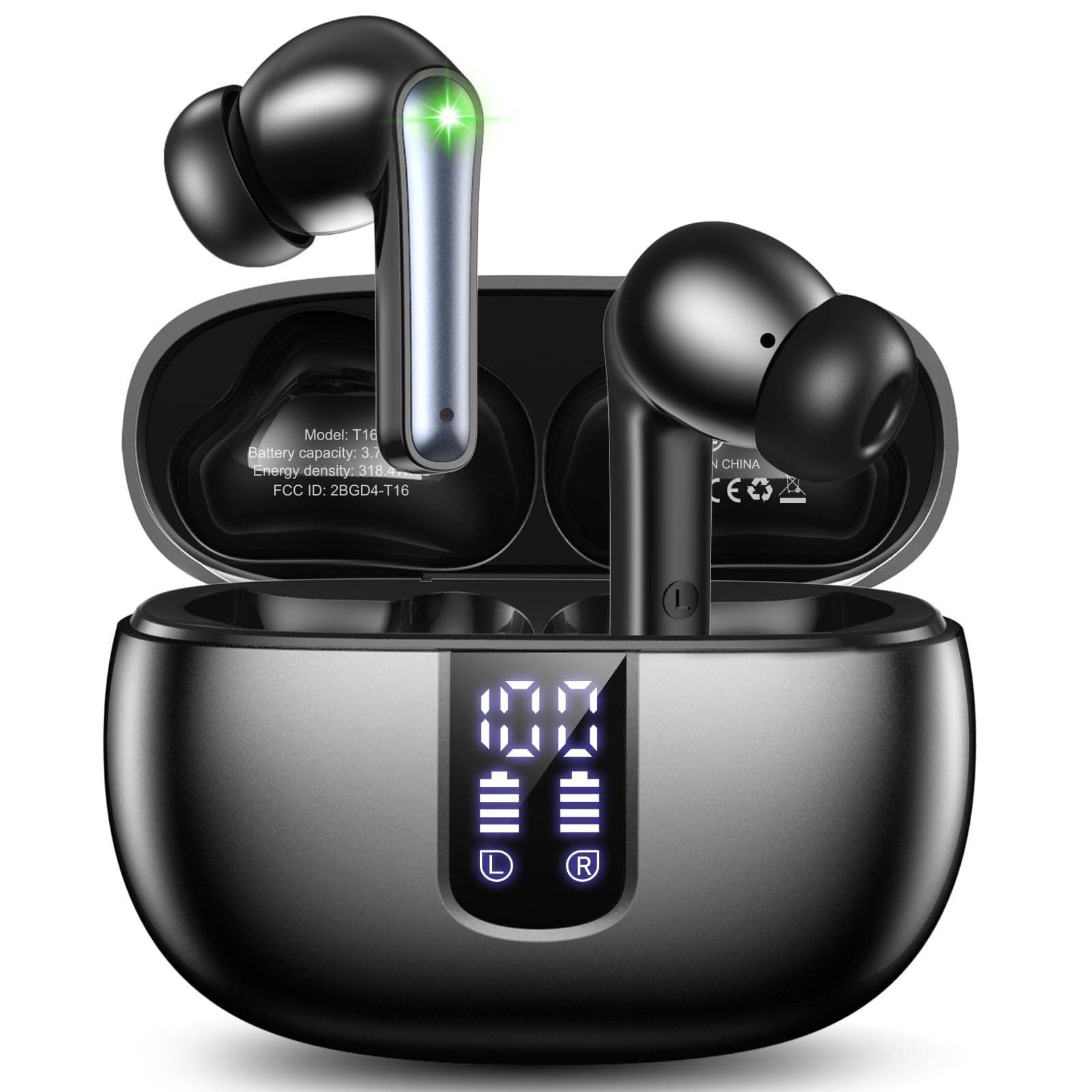 Wireless Earbuds Bluetooth 5.4 Headphones with 48H Playtime Ear Buds | Noise Cancelling Mic, LED Power Display Charging Case, IPX7 Waterproof Bass Stereo Earphones for iPhone Android Phone/Laptop