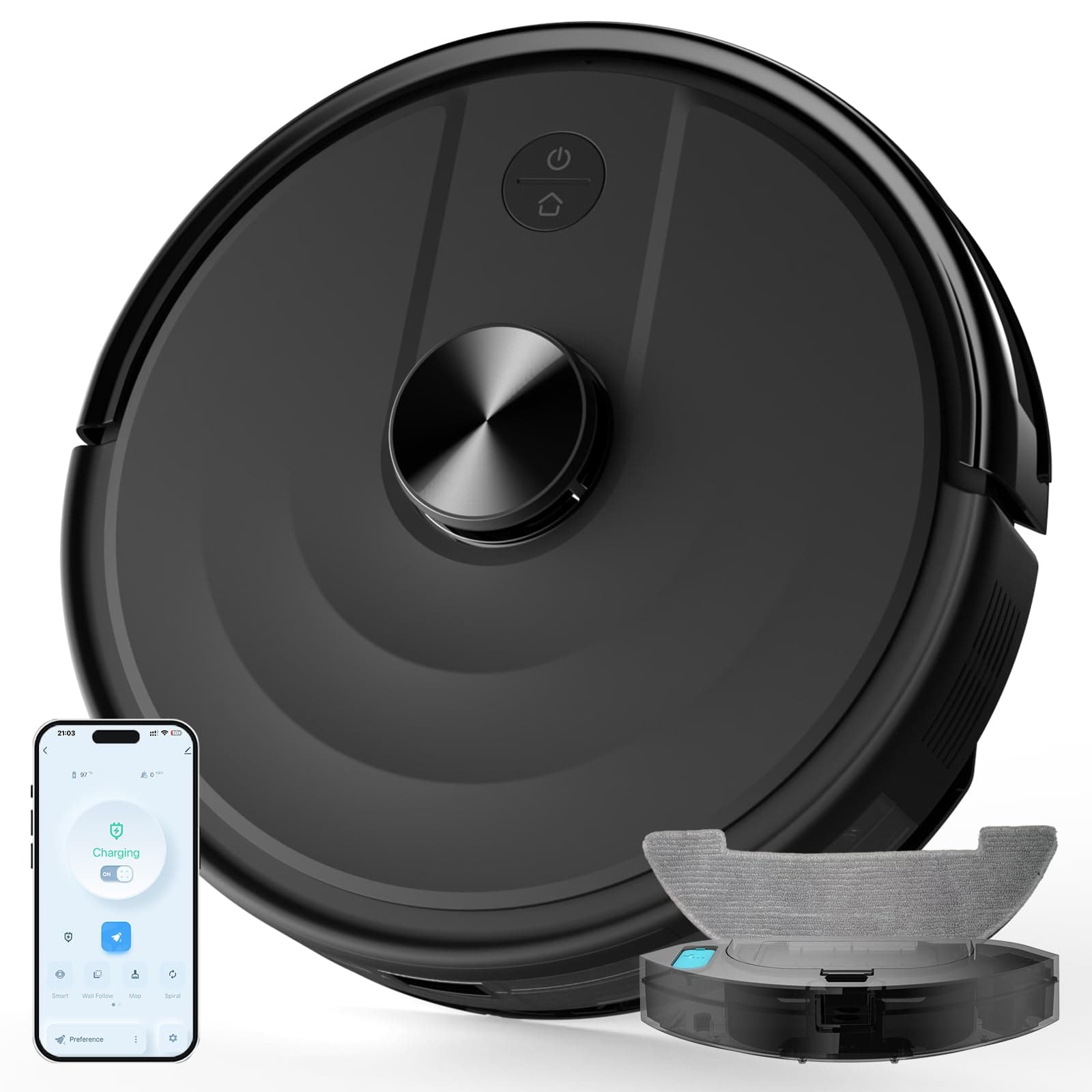 Bagotte Robot Vacuum and Mop Combo with LiDAR Navigation, Mapping,Robotic Vacuums with 6000Pa, No-Go Zones, Self-Recharging, Wi-Fi/App/Alexa Control, Ideal for Pet, Hard Floors, Carpet