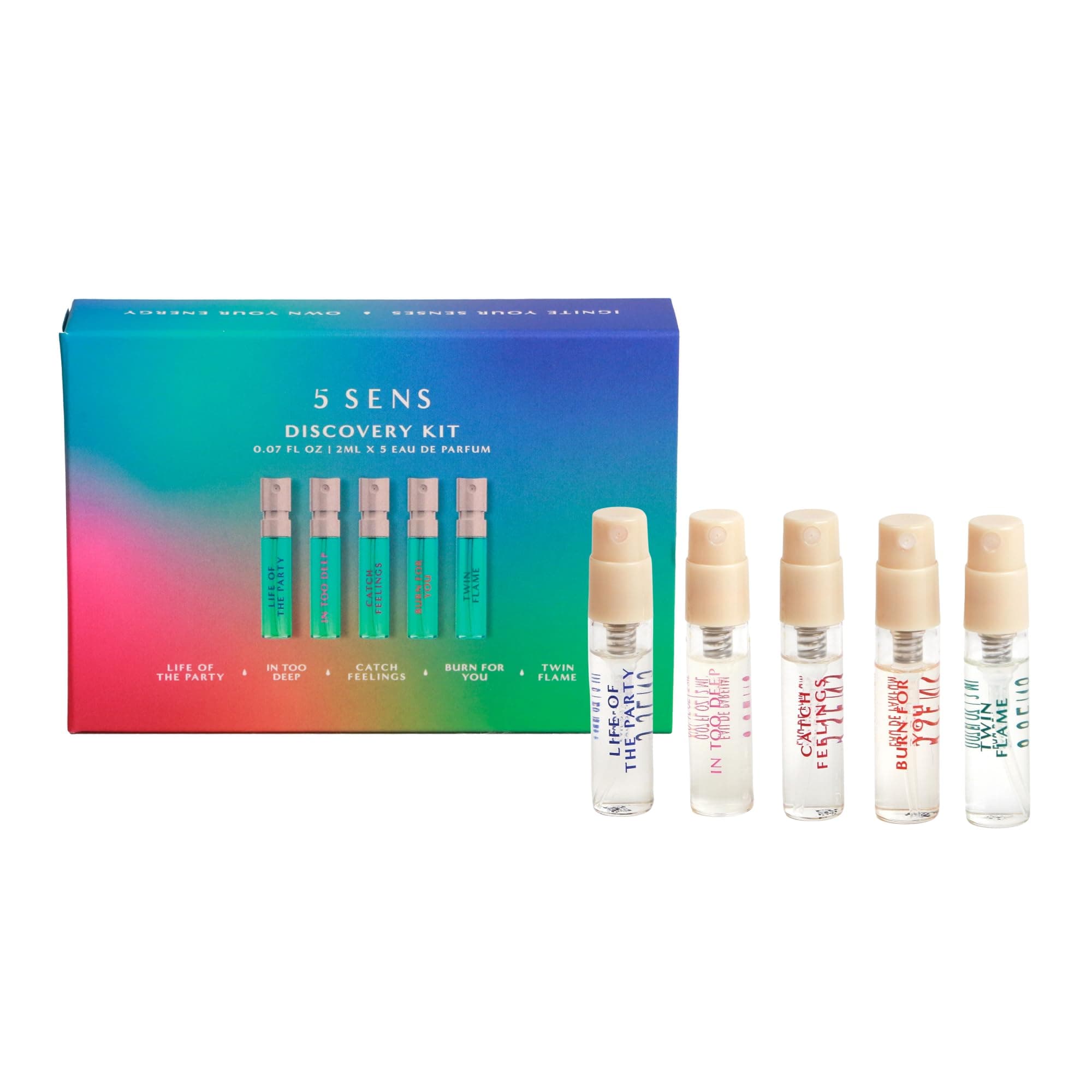 5 SENS Discovery Kit - Eau de Parfum Travel Spray Set: In Too Deep, Catch Feelings, Life of the Party, Twin Flame & Burn For You - Clean, Lasting Fine Fragrance - Vegan, Cruelty-Free - 2 mL Each