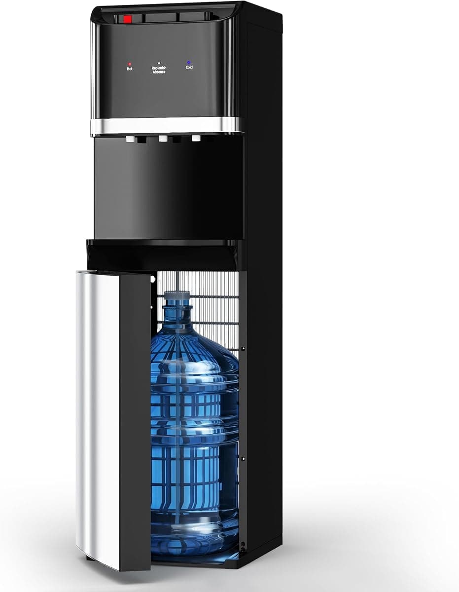 Tehanld Bottom Loading Water Cooler Dispenser for 5 Gallon Bottles,Stainless Steel Water Cooler with 3 Temperature -Hot, Cold & Room,Child Safety Lock,Ideal for Home and Office, Matte Black