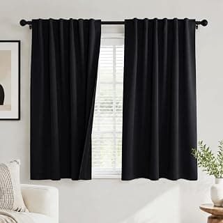 PONY DANCE Black Kitchen Blackout Curtains Over Sink, Short Half Curtains for Bathroom Basement Small Window Decor, Thermal Insulated Light Blocking Bedroom Draperies, W 42 x L 45 inches, 2 Panels Set