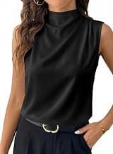 BLENCOT Women Tank Tops Mock Neck Pleated Summer Camisole Sleeveless Blouses Dressy Work Shirts