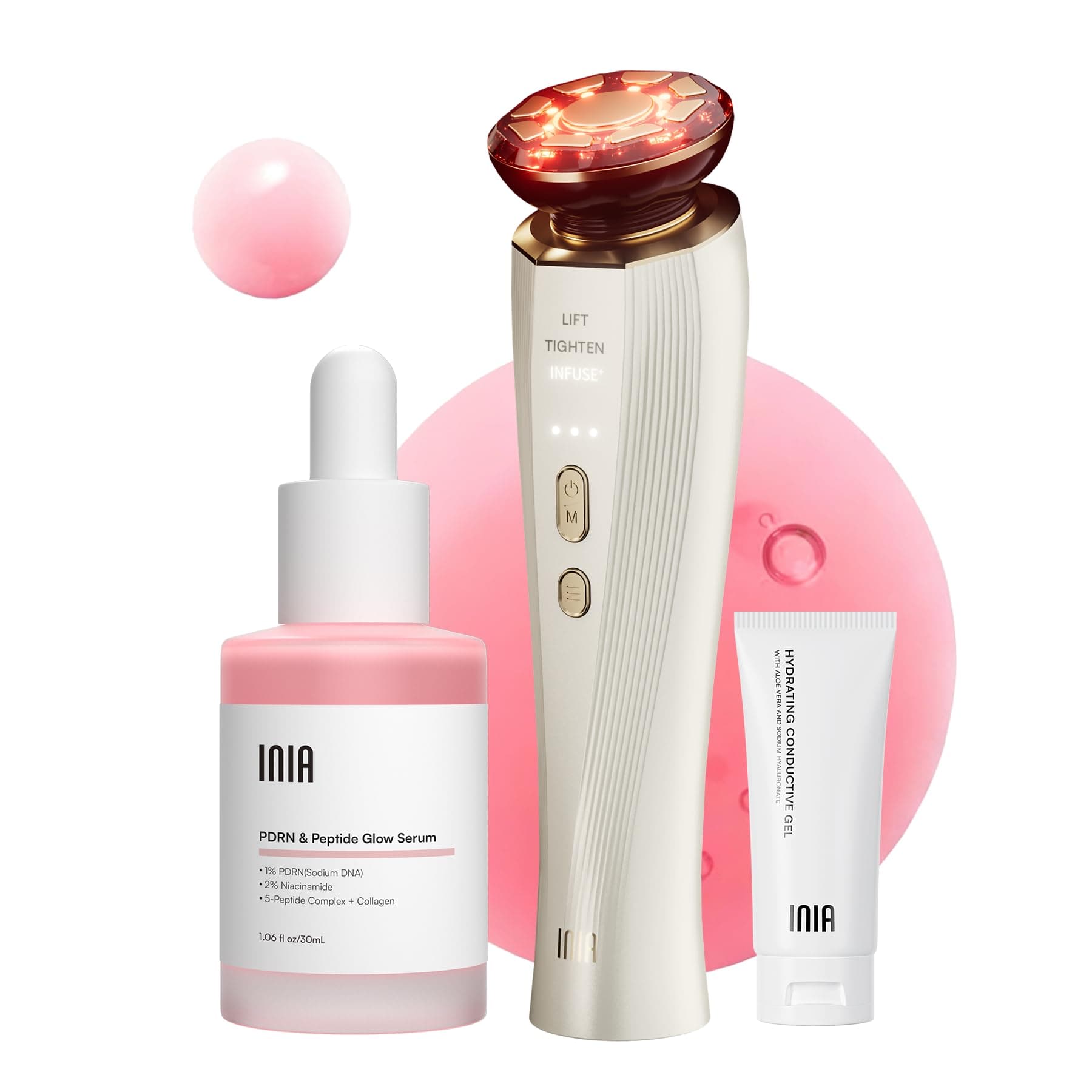 INIA Flare 3-in-1 Microcurrent Facial Device Red Light Therapy for Face and Neck Massager Tool with Heat & Vibration for Skincare Puffiness, Firming, Smoothing