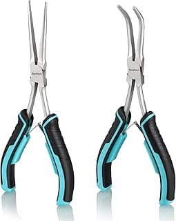 DURATECH 2PCS 7" Long Reach Needle Nose Pliers Set, Long Nose Pliers & Bent Nose Pliers, Small Needle Nose Pliers for Jewelry Making, Wire Wrapping, Wire Bending and Object Gripping on Narrow Space