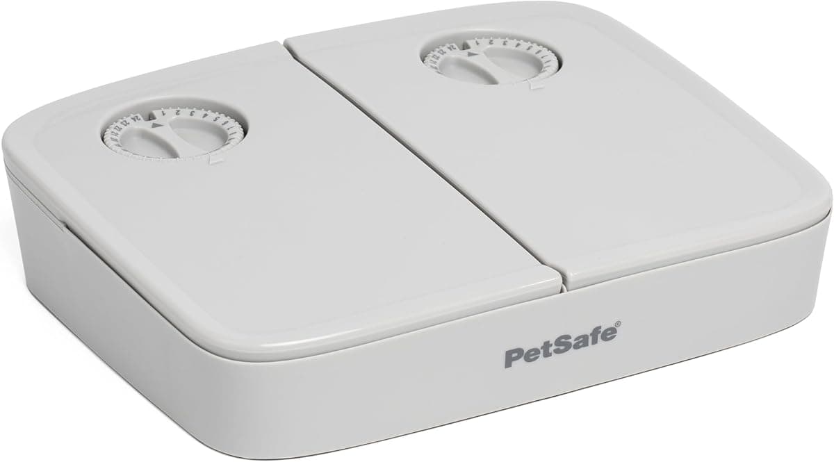 PetSafe Analog 2 Meal Programmable Pet Feeder, Automatic Dog and Cat Feeder - Dry or Semi-Moist Pet Food Dispenser, Slow Feed Portion Control (3 Cup/16 Ounce Total Capacity), Tamper-Resistant Design