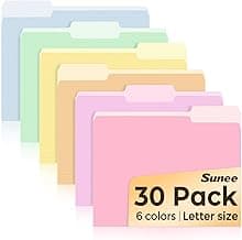 SUNEE File Folders, 30 Pack Manilla Folders 8.5 x 11, Colored File Folders Home Office School Supplies for Documents Files Paper, 6 Bright Colors
