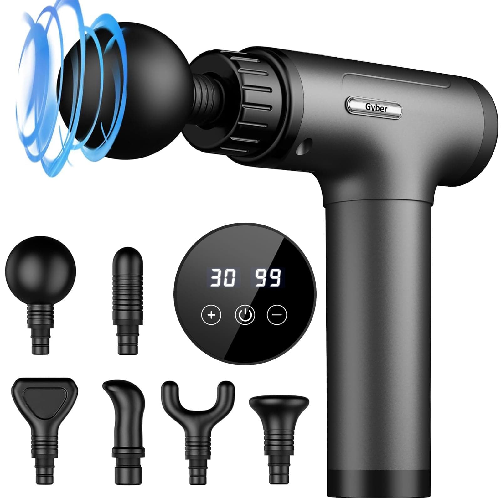 Gvber Massage Gun Deep Tissue, Handheld Percussion Back Massager for Athletes with 6 Attachments & 30 Speed (Grey)