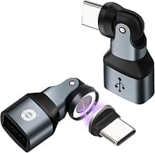 Magnetic USB A to Type-C/USB-C Adapter, 240W PD Fast Charging, 480Mbps Data Transfer, 540°Rotating Swivel Connector with LED Tips Port Protection 9-Pin