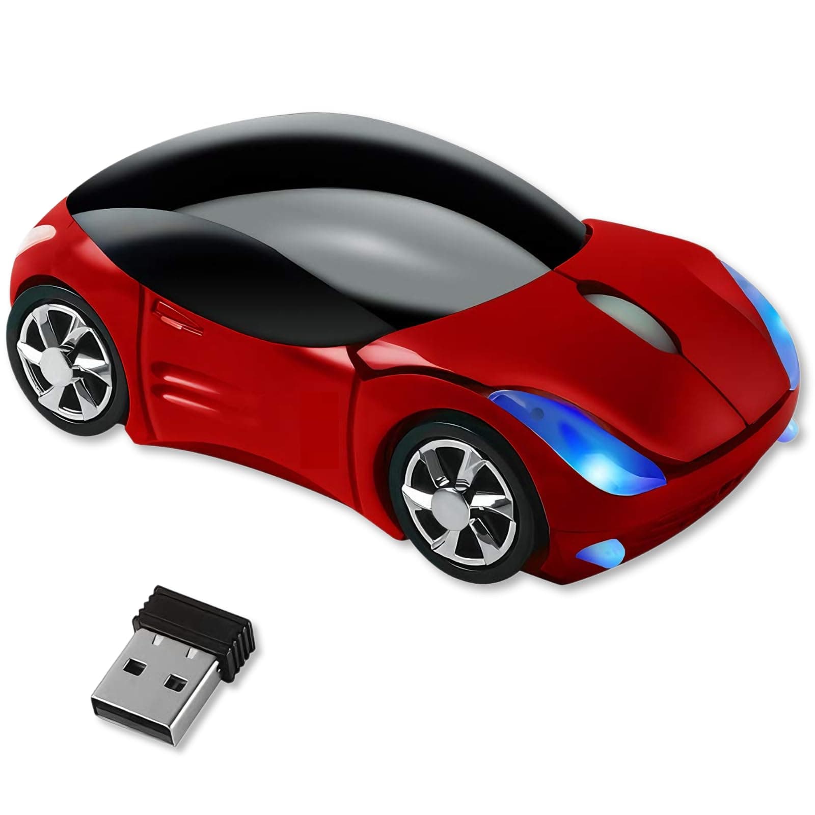 HuGuWdy Cute Mouse Wireless Red，2.4G with USB Reciver 1600DPI Car Mouse for Computer Wireless USB for Laptop Computer Tablet for Windows for Mac OS for Her for Christmas（Red）