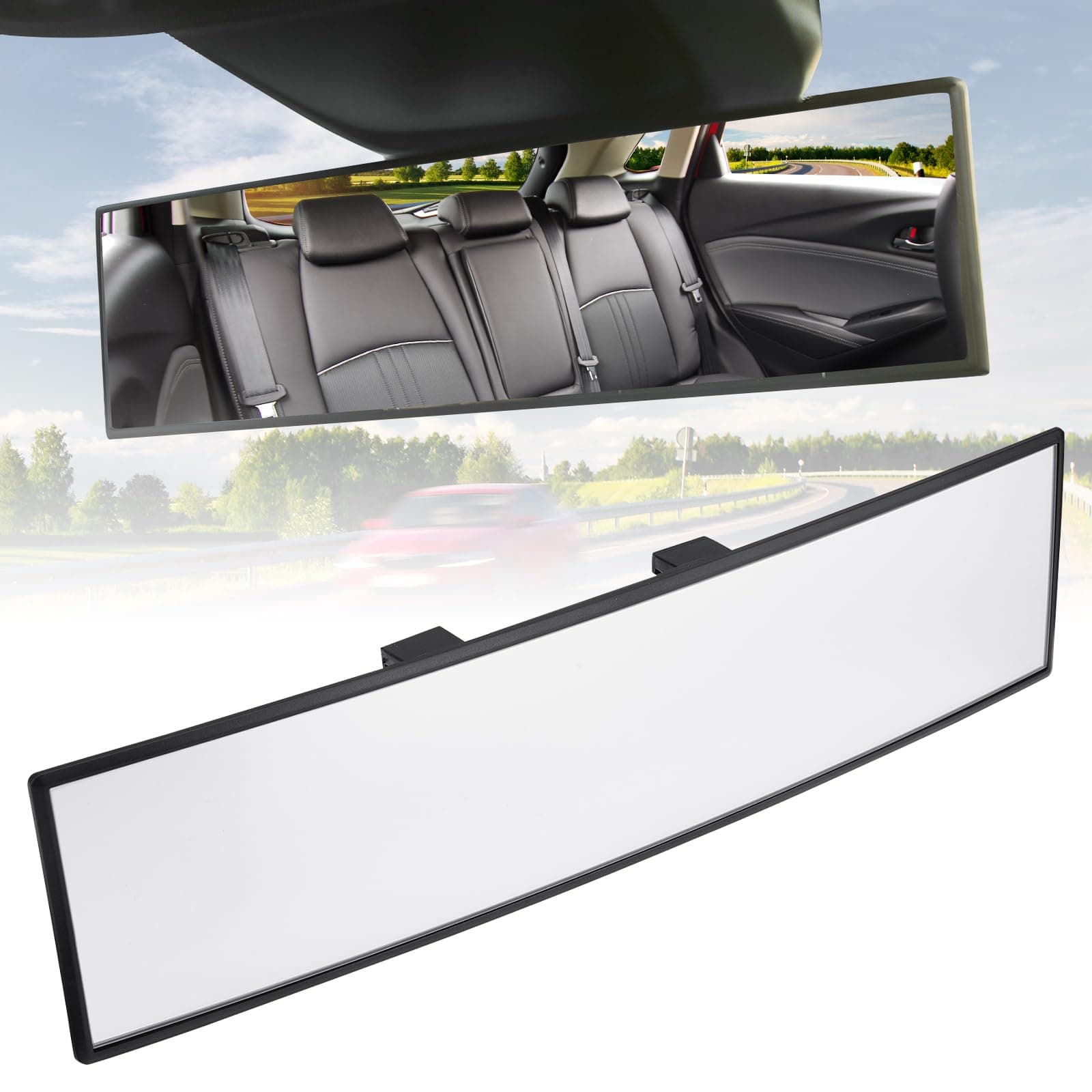 JOYTUTUS Panoramic Rear View Mirror, 12 Inch Wide Angle Clip On Mirror, Universal Car Interior Accessories, Convex Interior Mirror Reduces Blind Spot, Clear Vision Fits Car SUV Trucks