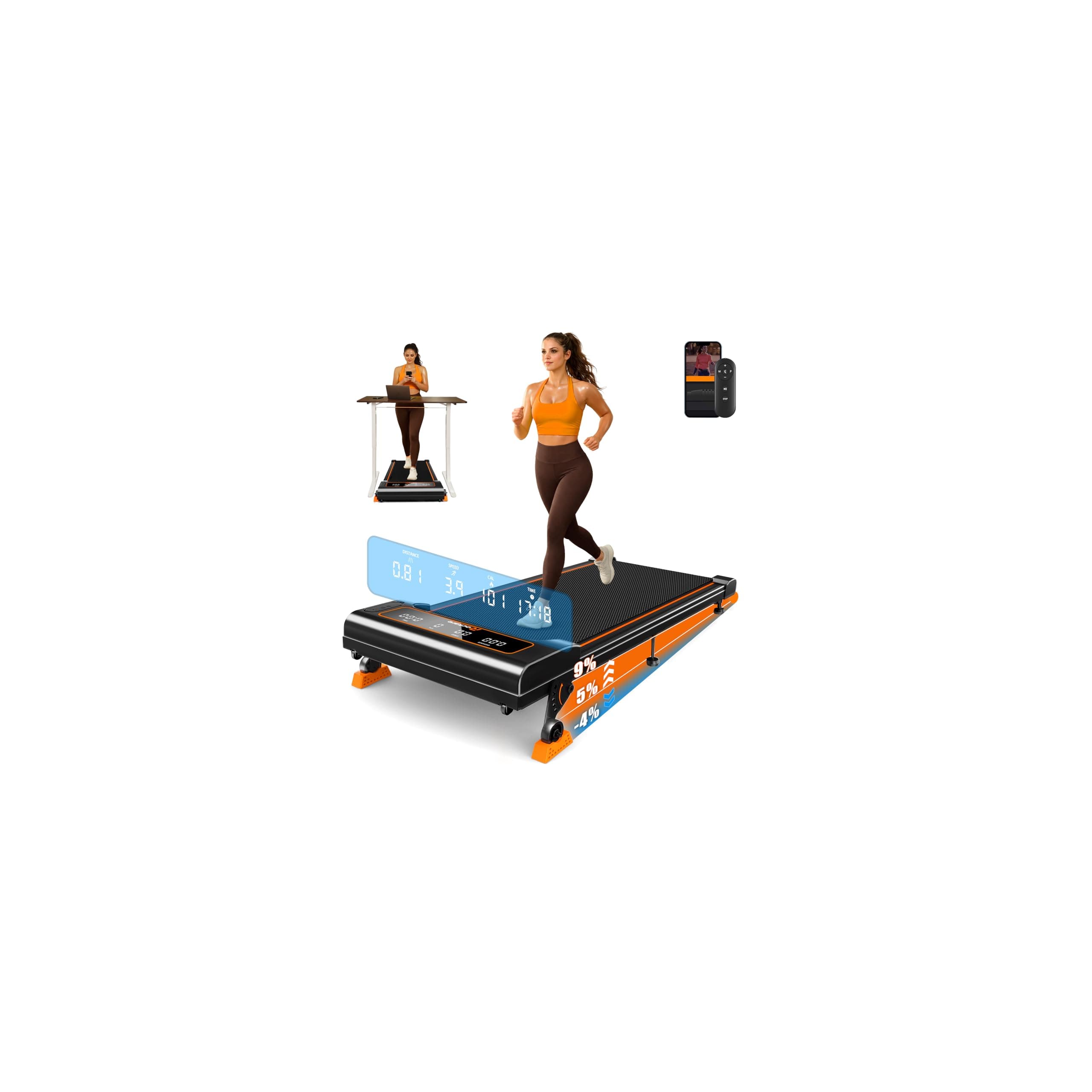 Walking Pad with Incline 9% & Decline -4% 5 Level, Under Desk Treadmill for Home, Quiet BLDC EvoDrive, Full Metrics Large Display, NeoFloat Quad Cushioning, Portable Compact for Small Spaces