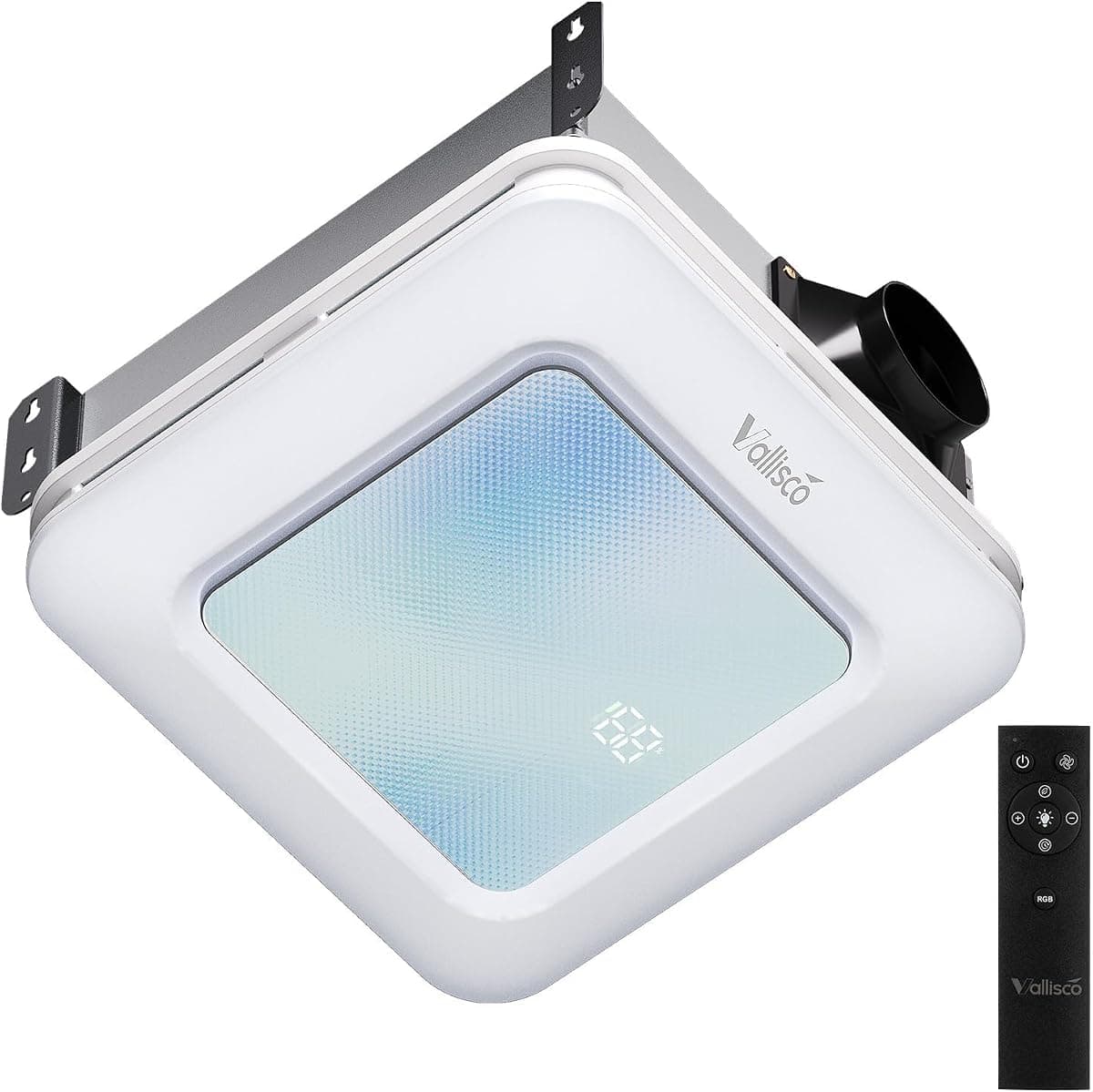 VallisCo Bathroom Exhaust Fan with Light, Odor & Humidity Sensors, 230 CFM Quiet Bathroom Ceiling Fan with Remote, Timer, 3 Dynamic RGB Lights, 2700K–6500K Dimmable, Wall/Ceiling Mount (Ocean Mist)
